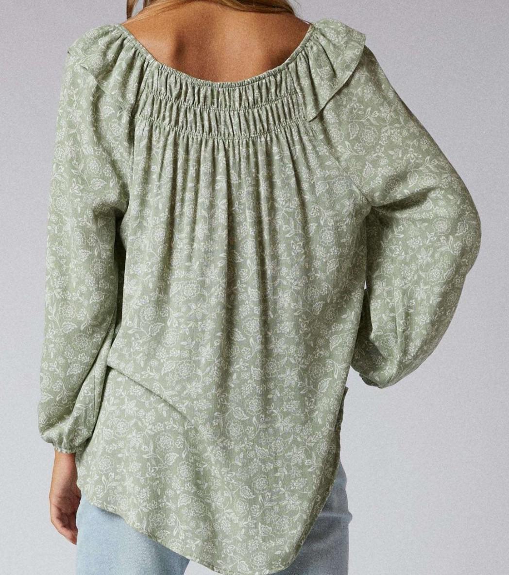 3/4 Sleeve Ruffle Peasant Hi-Low Top 3/4 Sleeve Ruffle Peasant Hi-Low Top
