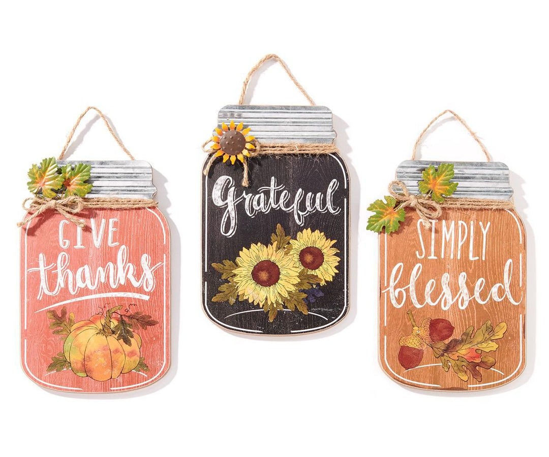 Autumn Mason Jar Wooden Wall Sign