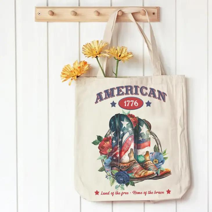 Canvas Tote Bag | American Patriotic Western Cowboy Boots