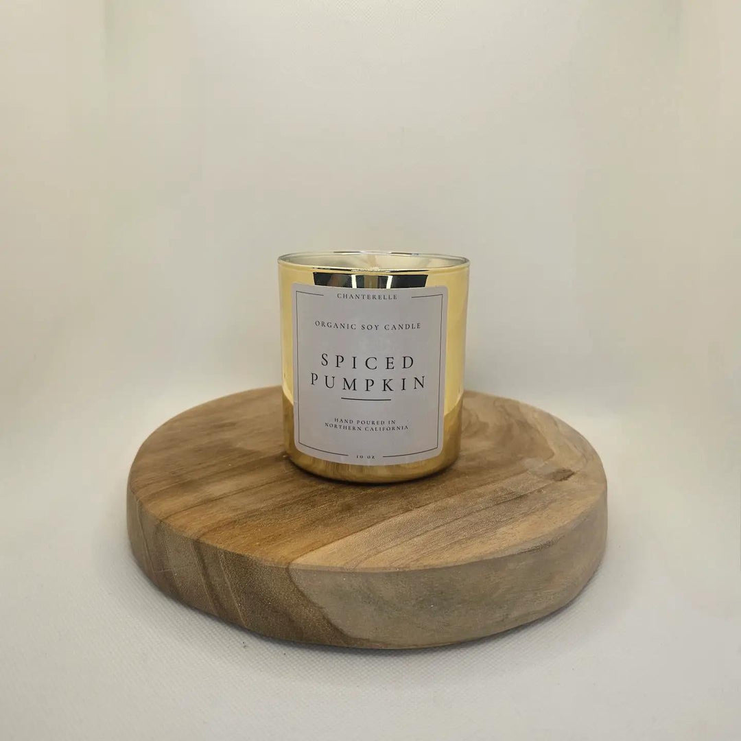 Chanterelle Candle Organic Soy Candle 10oz “Spiced Pumpkin” in Gold Tumbler