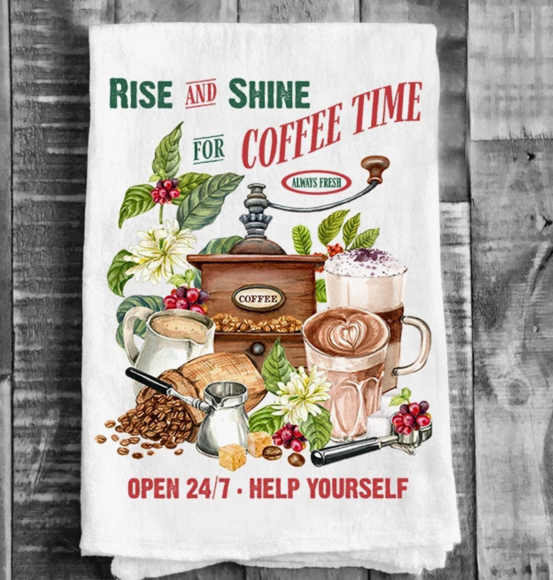 Cotton Tea Towel | Rise and Shine Coffee Latte