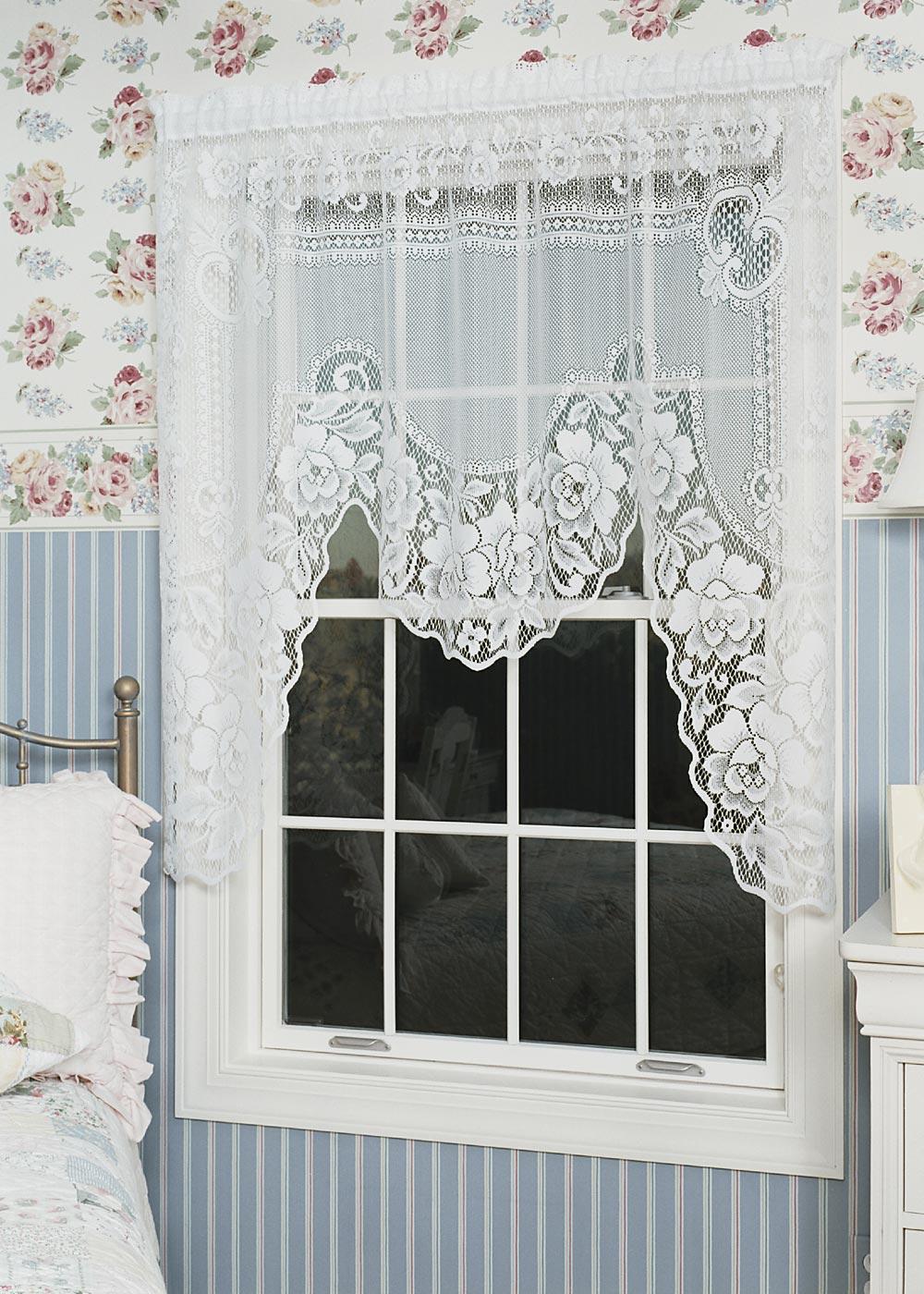Heritage Lace Curtains | Victorian Rose One-Piece Swag Ecru 60" x 48"