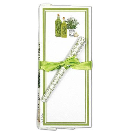 Flour Sack Towel & Magnetic Note Pad Gift Set | Herbs & Oil