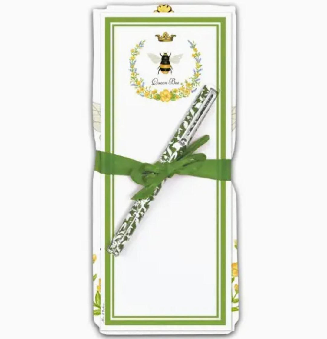 Flour Sack Towel & Magnetic Note Pad Gift Set | Queen Bee (Floral)