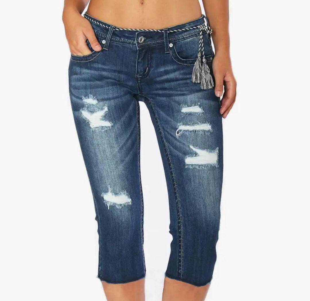 Grace in LA Jean | the Distressed Denim Mid Rise Capri