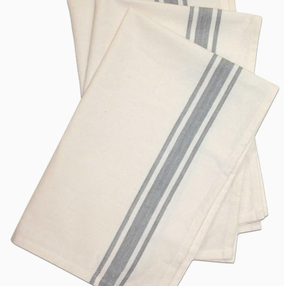 Vintage Farmhouse Retro Stripe Kitchen Towel Gray Twill