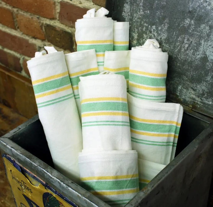 Vintage Farmhouse Retro Stripe Kitchen Towel Green Yellow