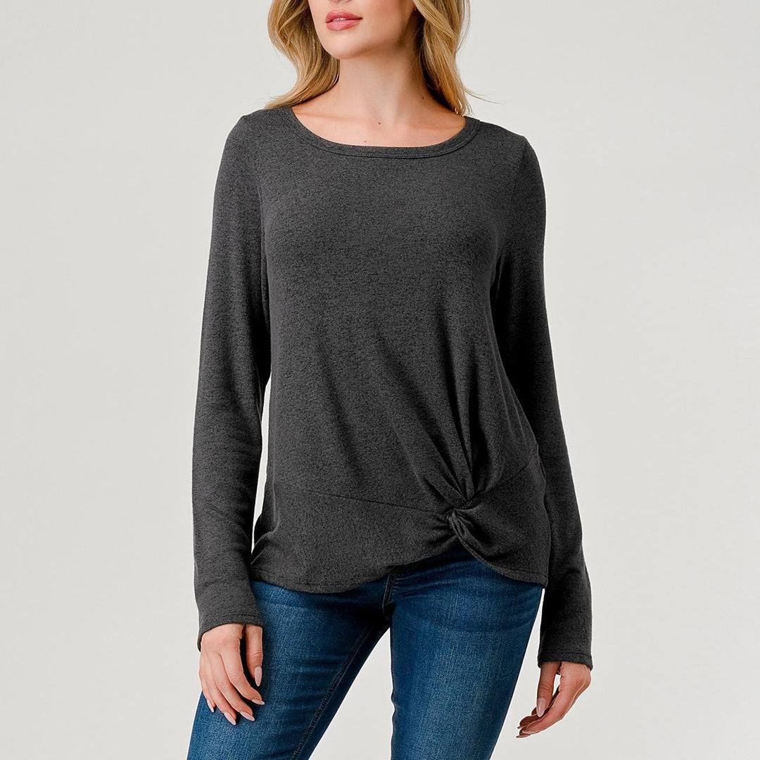 Heimious Long Sleeve Off-Side Twist Hacci Knit Top Heimious Long Sleeve Off-Side Twist Hacci Knit Top