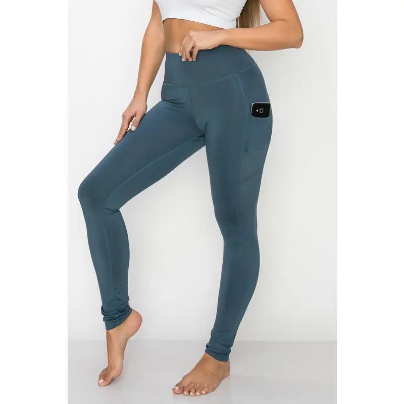 High Waist Long Yoga Pants with Side Pockets | Blue High Waist Long Yoga Pants with Side Pockets | Blue
