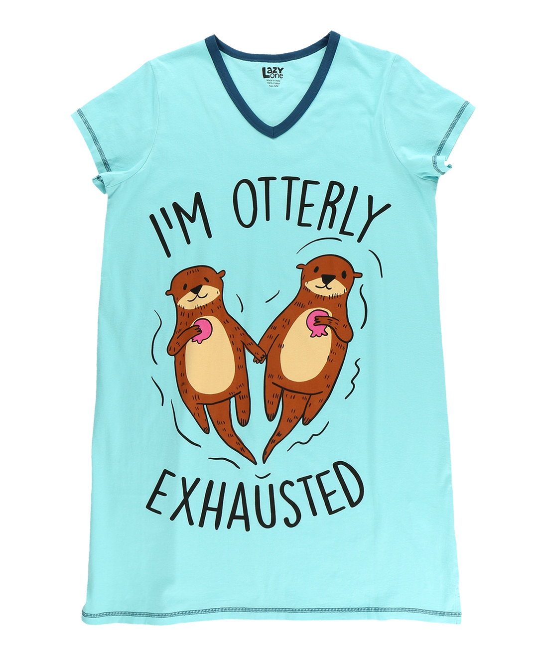 Lazy One Otterly Exhausted Light Blue Women's V-Neck Nightshirt Lazy One Otterly Exhausted Light Blue Women's V-Neck Nightshirt