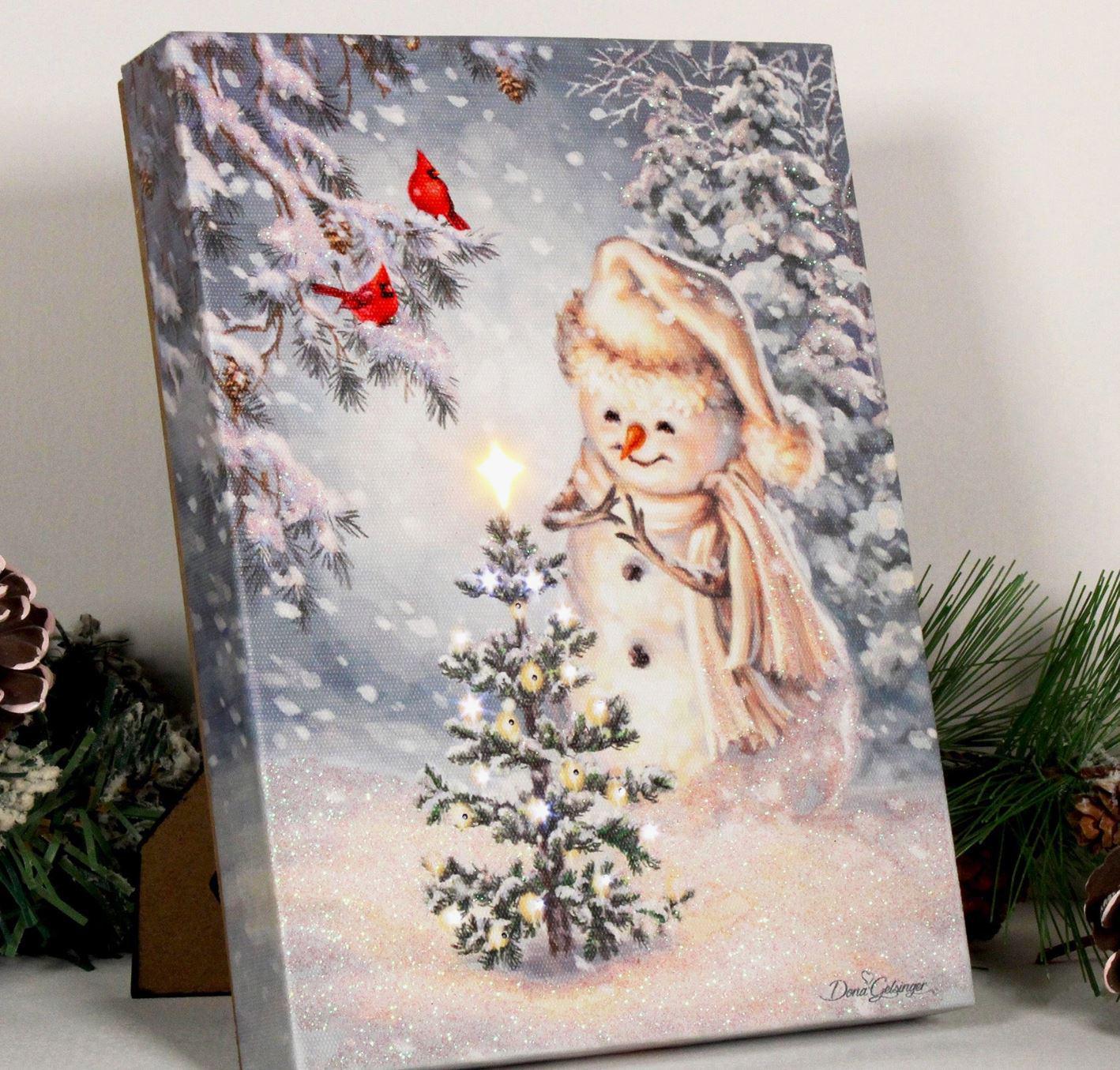 Lighted Tabletop Canvas | Snowman Christmas