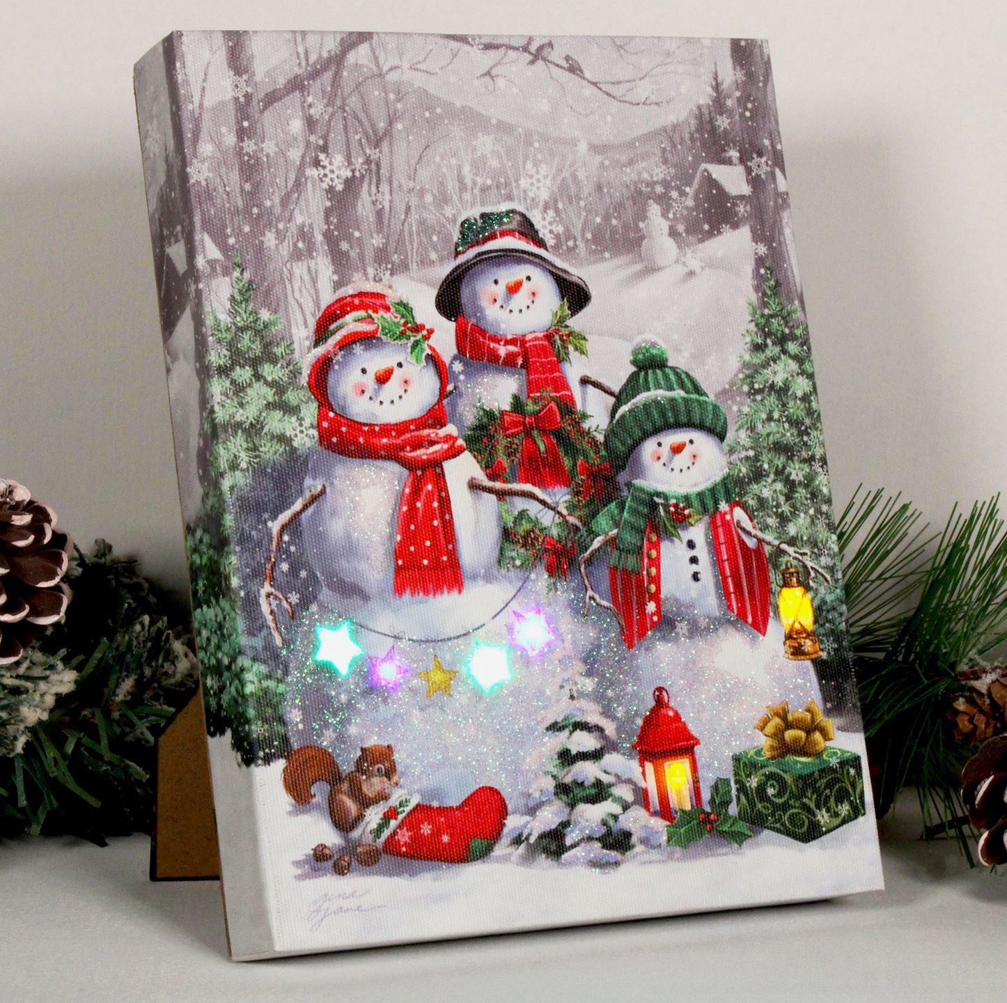 Lighted Tabletop Canvas | Snowman Friends