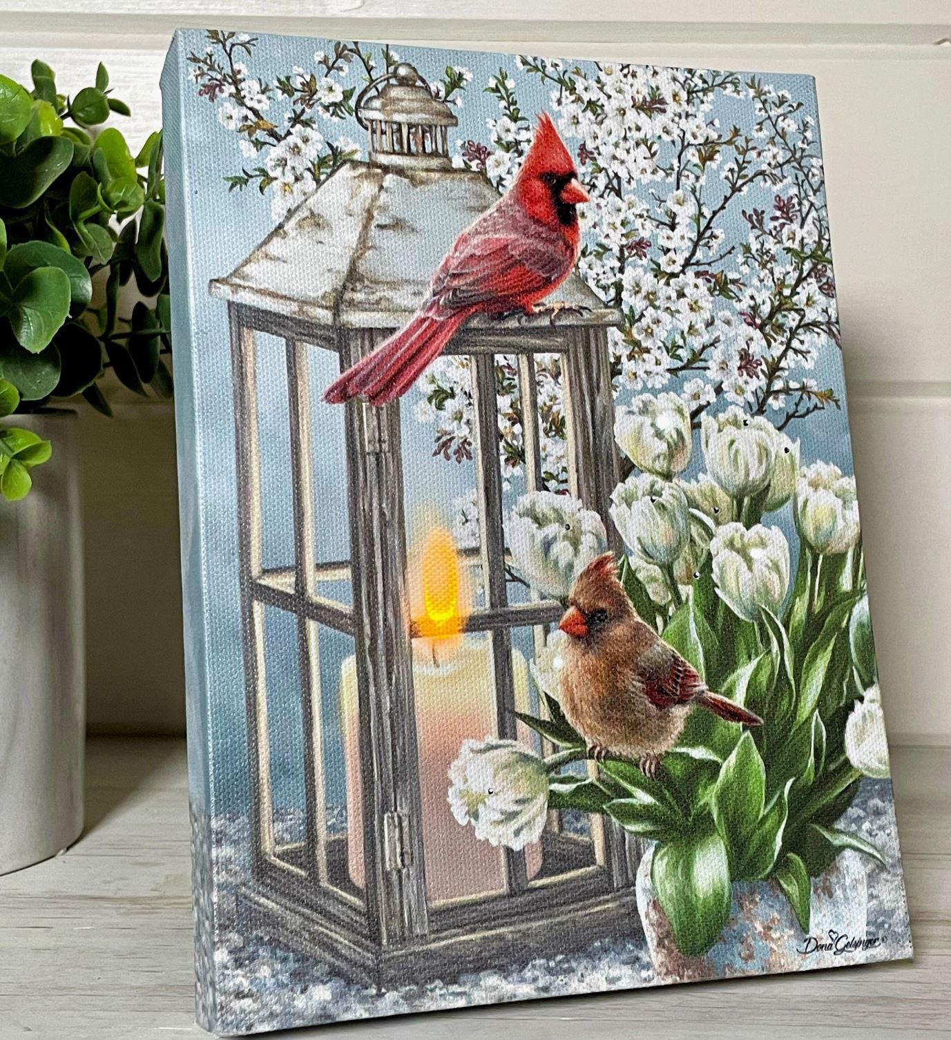 Lighted Tabletop Canvas | Sweet Cardinals