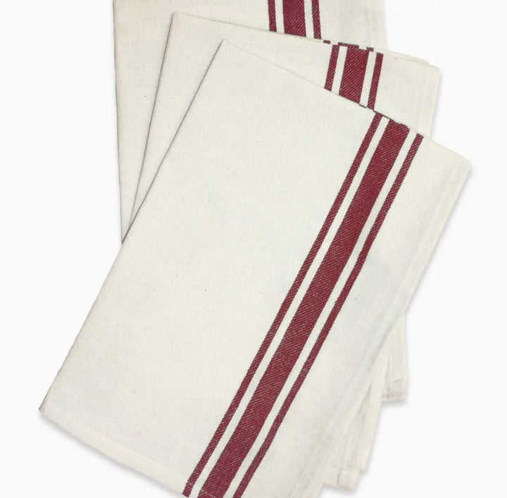 Vintage Farmhouse Retro Stripe Kitchen Towel Maroon Twill