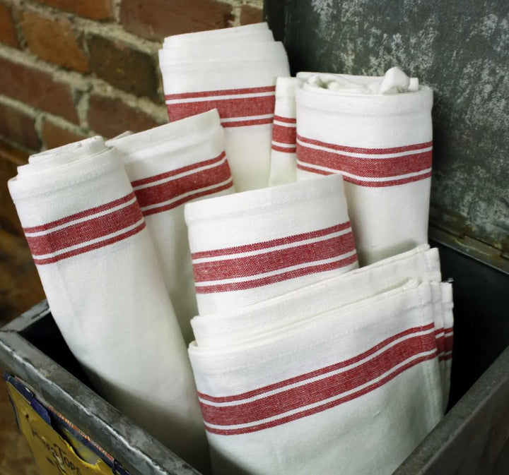 Vintage Farmhouse Retro Stripe Kitchen Towel Red