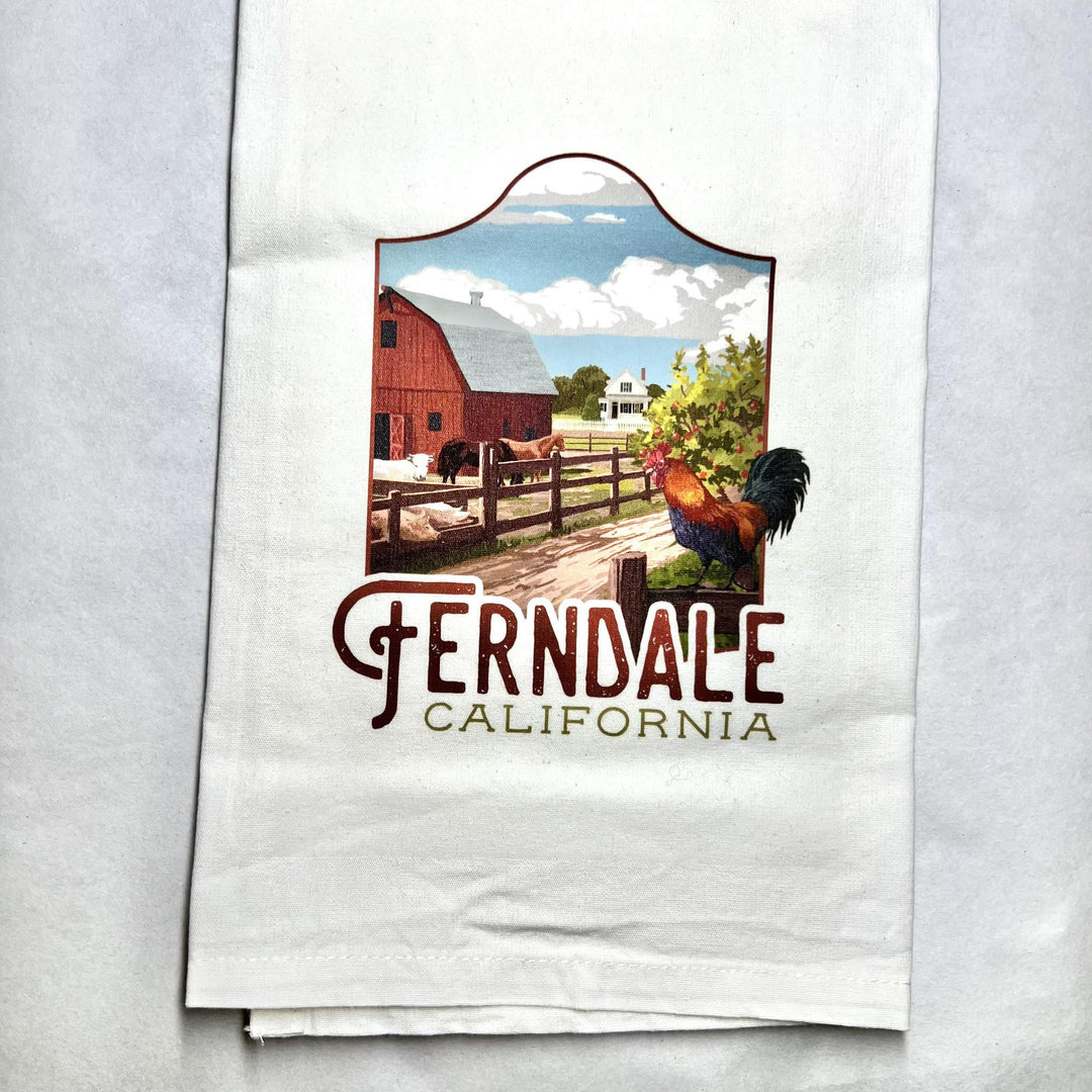 Tea Towel | Ferndale California Barn with Rooster Small Image Tea Towel | Ferndale California Barn with Rooster