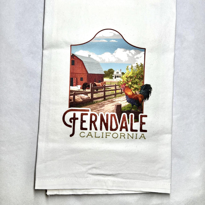 Tea Towel | Ferndale California Barn with Rooster Small Image Tea Towel | Ferndale California Barn with Rooster