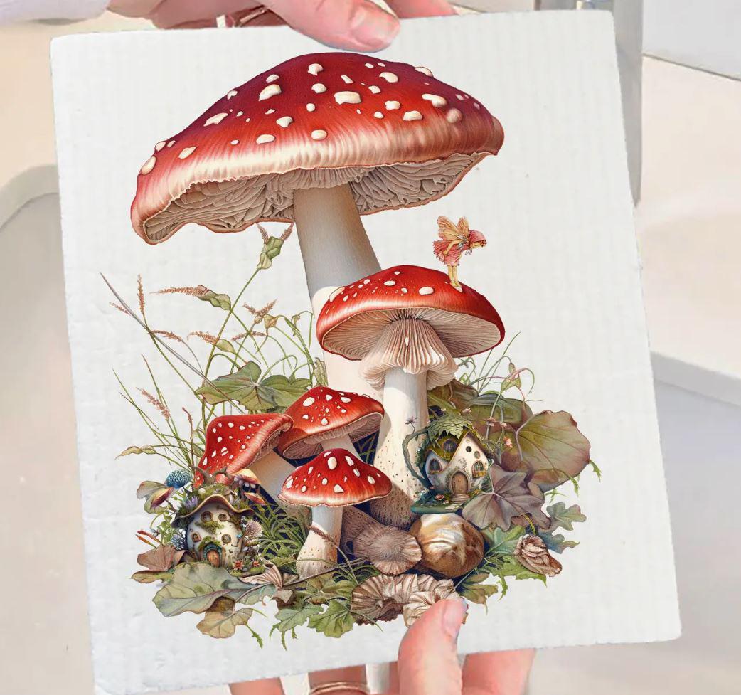 Swedish Sponge Dish Cloth | Red & White Mushrooms Faires