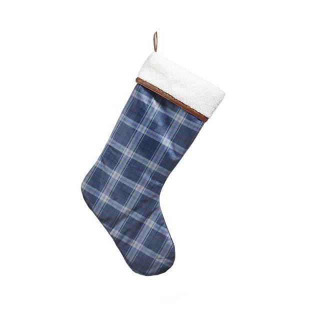 Christmas Stocking | Plaid with Cuff Blue