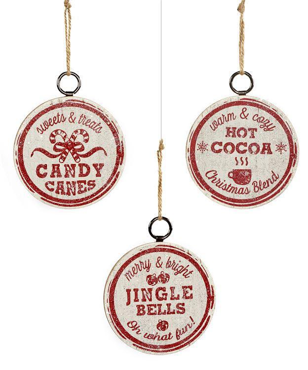 Christmas Ornament | Red & White Wood Disc