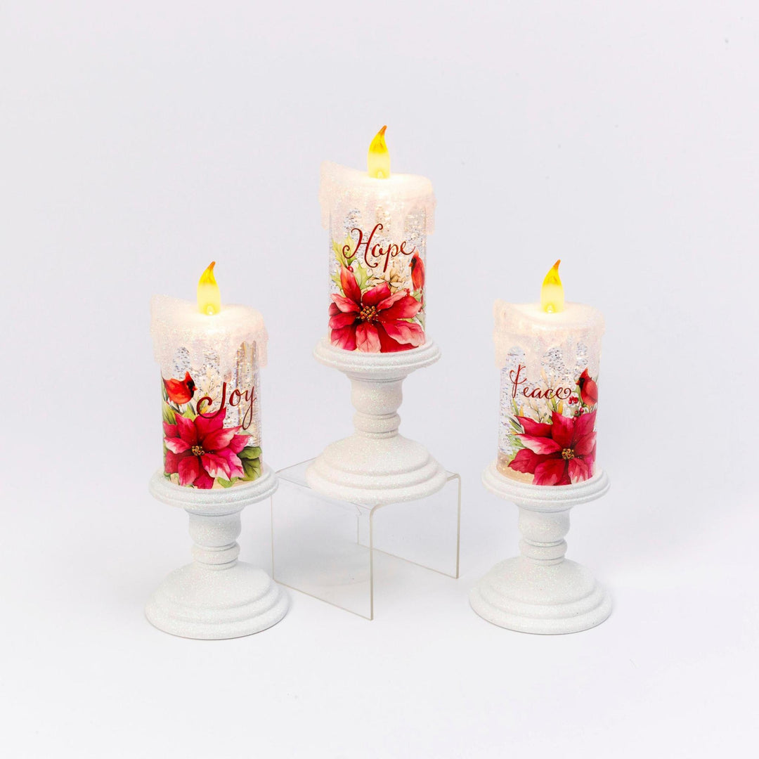 Christmas Water Globe Candle LED |Poinsettia Cardinals