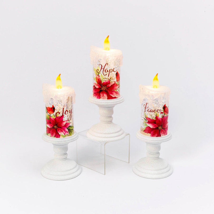 Christmas Water Globe Candle LED |Poinsettia Cardinals
