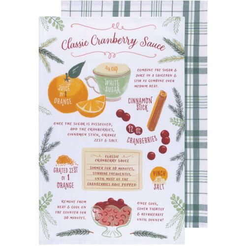 Classic Cranberry Recipe Kitchen Dishtowel Set