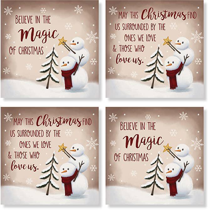 Coasters Set of 4 "Snowman Tree"