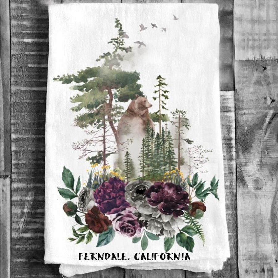 Cotton Tea Towel - Bear in the Forest " Ferndale, California" Copy