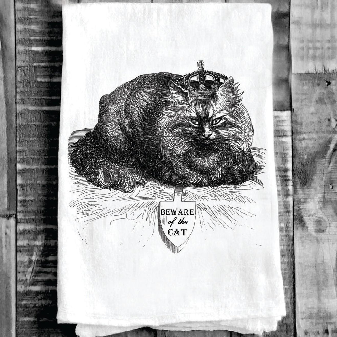 Cotton Tea Towel - Beware of the Cat Crown