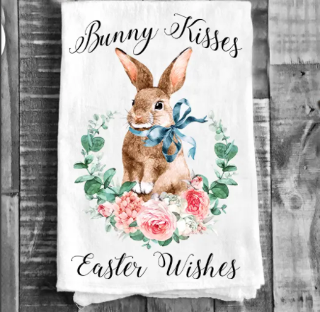 Cotton Tea Towel - Bunny Kisses Easter Wishes