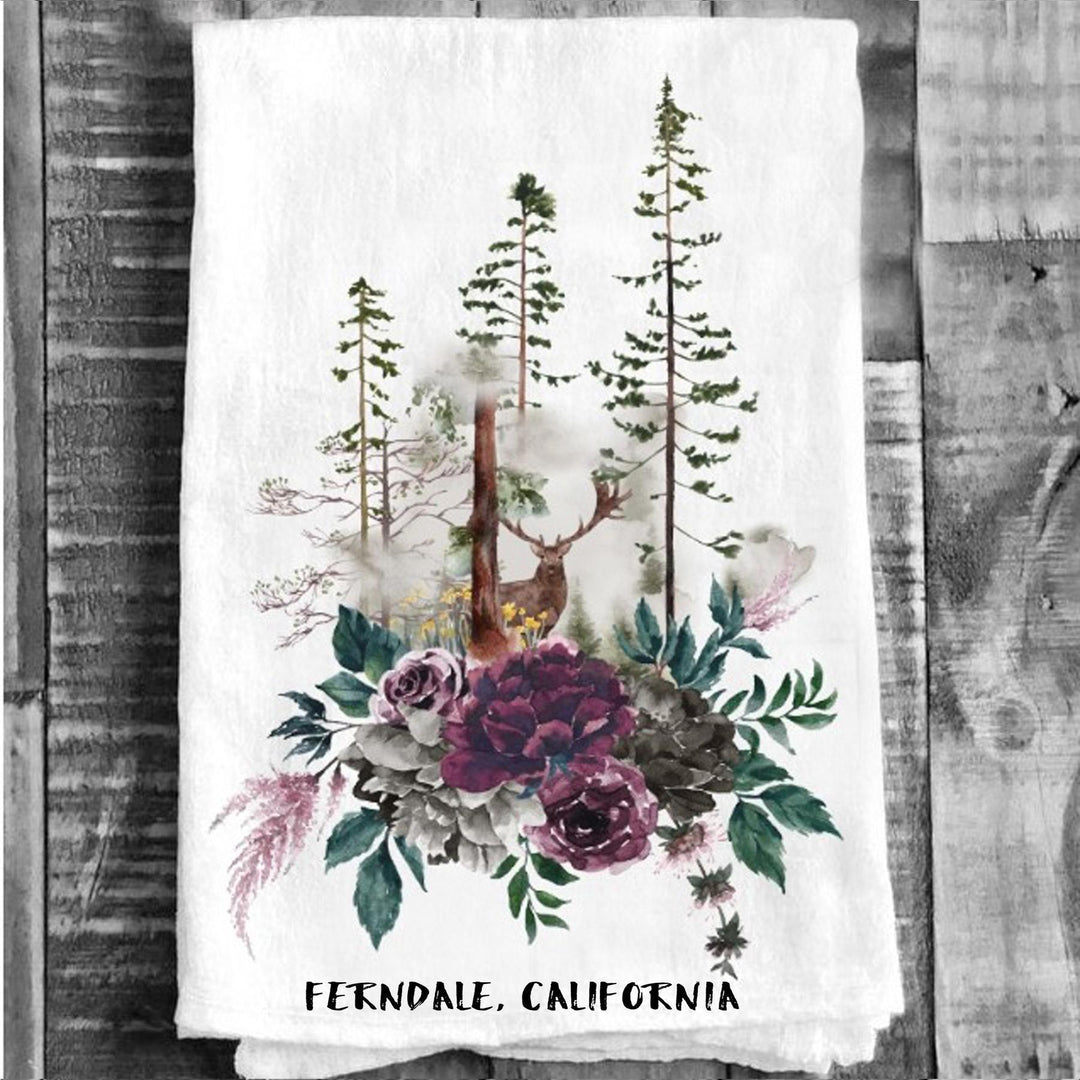 Cotton Tea Towel - Deer in the Forest "Ferndale, California"