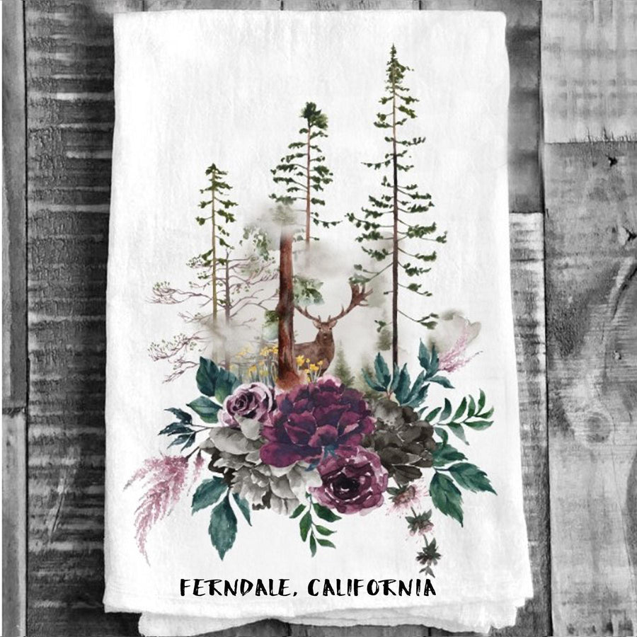 Cotton Tea Towel - Deer in the Forest "Ferndale, California"