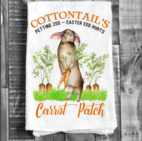 Cotton Tea Towel - Easter Bunny Carrot Patch