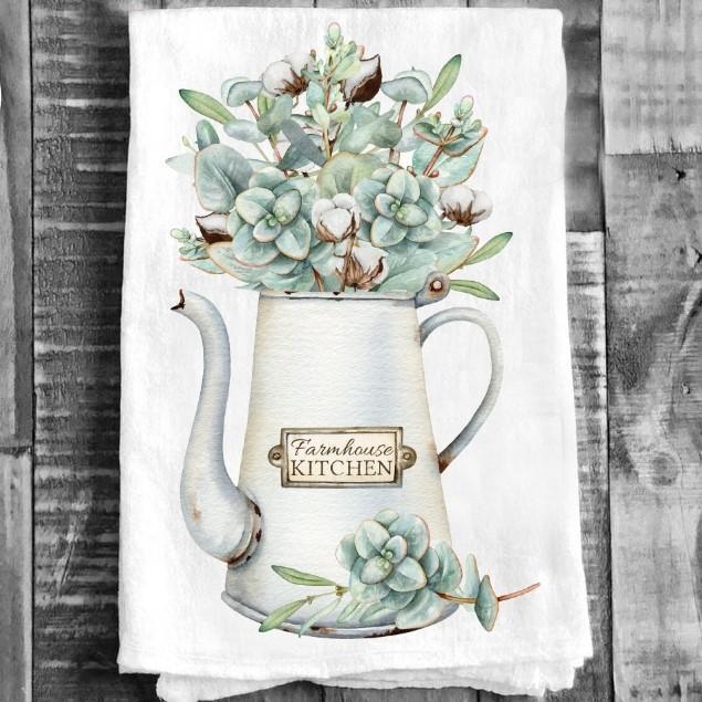 Cotton Tea Towel - Eucalyptus Tea Pot "Farmhouse Kitchen"