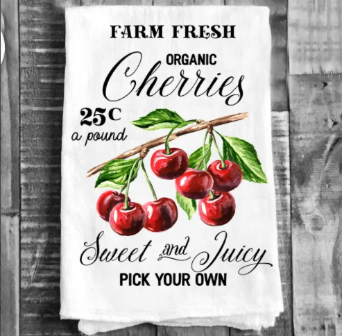 Cotton Tea Towel - Farm Fresh Organic Cherries