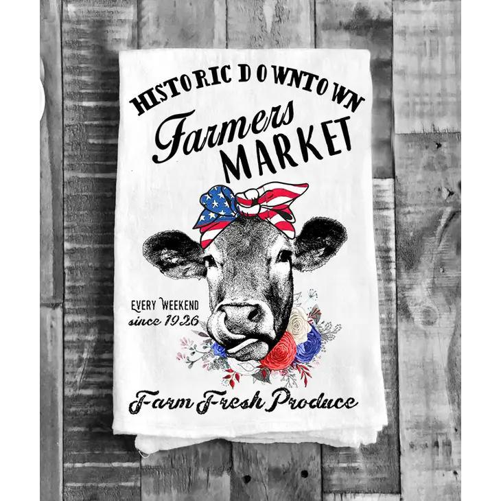 Cotton Tea Towel | Farmers Market Patriotic Cow