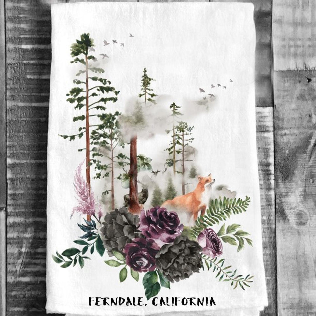 Cotton Tea Towel - Fox in the Forest " Ferndale, California"