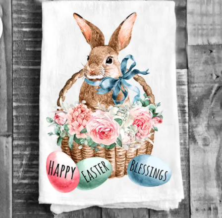Cotton Tea Towel - Happy Easter Blessing Bunny
