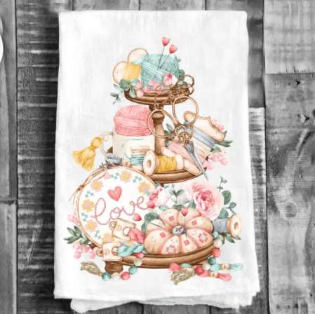 Cotton Tea Towel - Love Knitting 3 Tier Tray