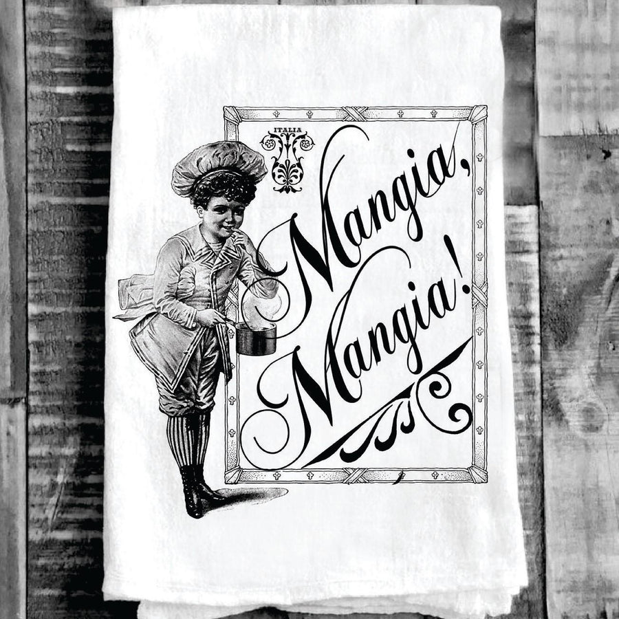 Cotton Tea Towel - "Mangia, Mangia!" Eat up!