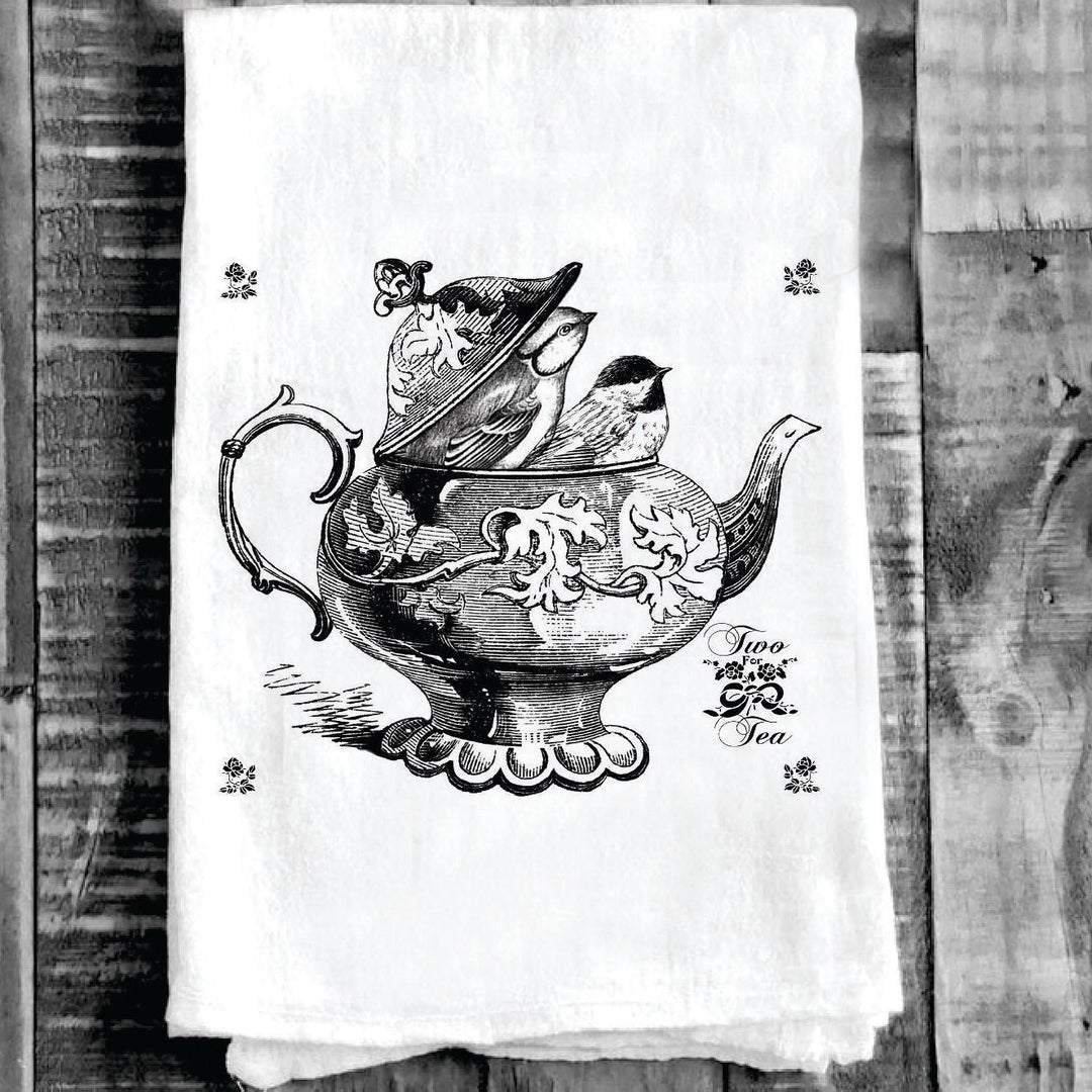 Cotton Tea Towel - Tea Pot with Birds
