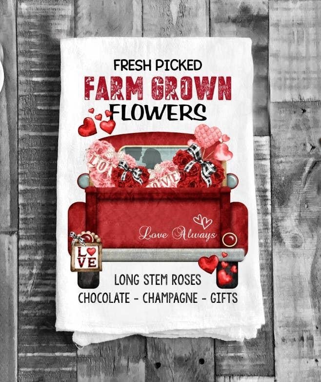 Cotton Tea Towel | Valentine Red Pick Up Truck "Ferndale, California"