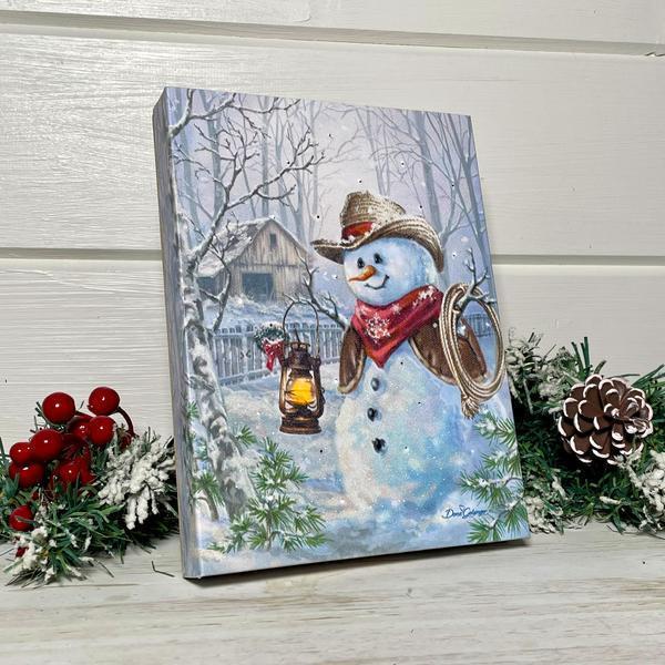Cowboy Snowman- Lighted Tabletop Canvas