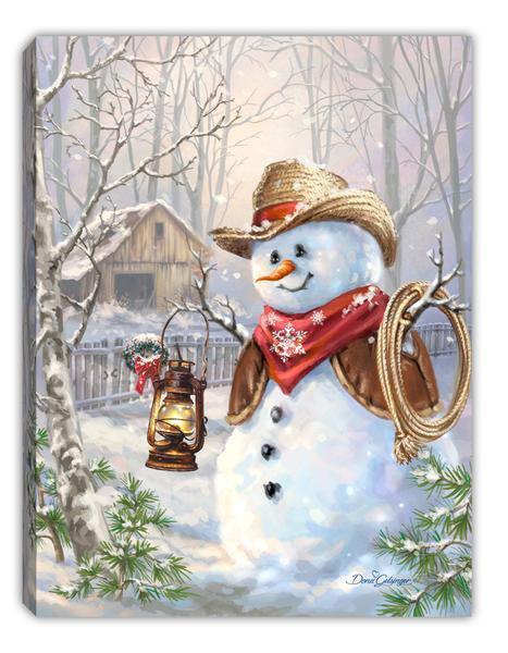 Cowboy Snowman- Lighted Tabletop Canvas
