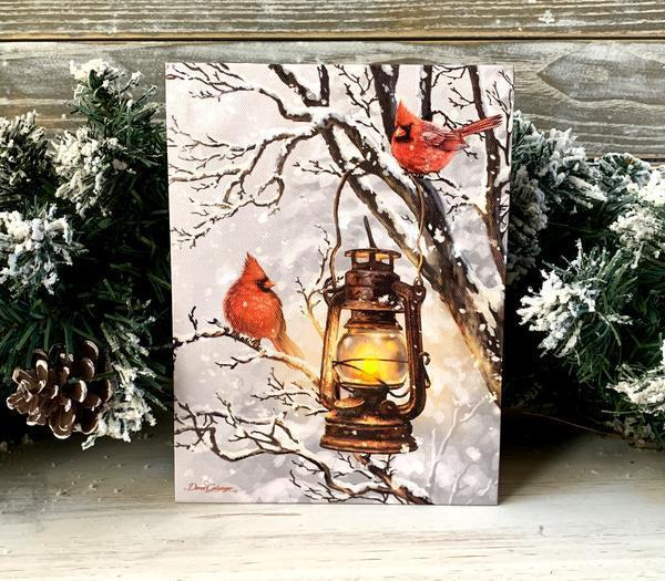 Cozy Cardinals - Lighted Tabletop Canvas