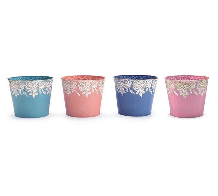 Easter Basket | Large Tin Embossed Rose Flower Pot