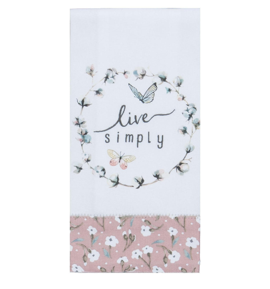 Embroidered Tea Towel "Live Simply"