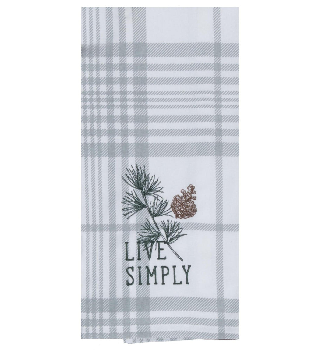 Embroidered Tea Towel Pinecone "Live Simply"