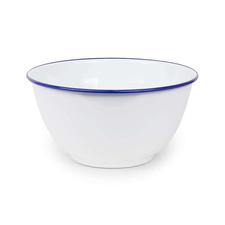 Enamelware Vintage Style Large Salad Bowl | Blue Rim
